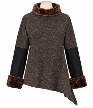 Pyramid Collection Whitney Faux Fur Double Knit Sweater Brown Womens XL NEW